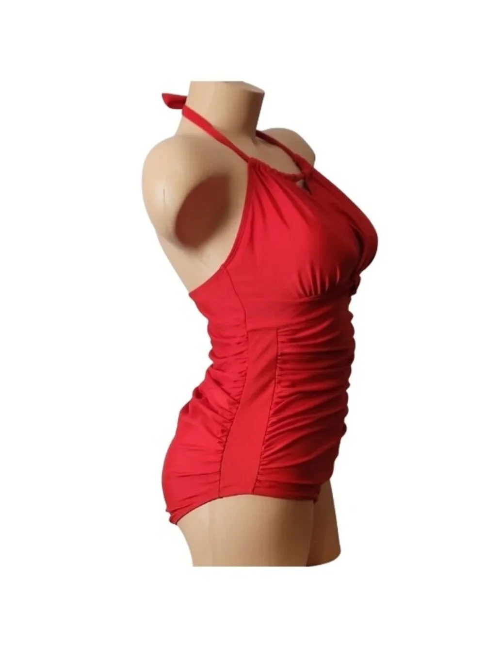Smismivo Red Halter One-Piece Swimsuit With Ruched Front & Bow Detail - Picture 5 of 16